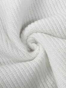 Elenzga 1pc Women Plus Size V-Neck Bow Lace Patchwork Pearl Long Sleeve Cute Elegant Knitted Sweater Pullover, Suitable For Spring/Autumn Winter Fall - White - View 4