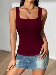 Flirla Women's Casual Solid Color Top, Summer - Burgundy - View 3