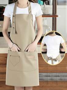 1 件装厨房防水防油围裙，带口袋围裙，涤纶防污厨房围裙，适用于家庭、餐厅、工艺、花园、烧烤、学校、咖啡馆的烹饪围裙，男女通用围裙（卡其色）圣诞节节日礼物 - 卡其色 - 查看 1
