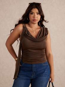 Elaquor 大码女式纯色荷叶边垂领时尚衬衫