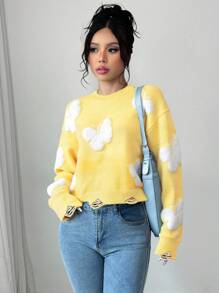 Chiquease Women Chic Cropped Hem Sweater, Fashion Round Neck Design Fall Winter Cloth For Women