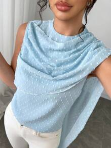 Firerie Women's Elegant Romantic Fashion Commute Sexy Chiffon Shirt With Blue Textured Pattern, Suitable For Party, Beach, Back To School, Romantic Date, Wedding Season, Birthday, Easter, Spring/Summer Wear - Blue - View 6