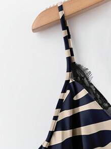 EMERY ROSE Casual Elegant Style Colorblock Zebra Stripe & Floral Print Lace Camisole Top, Suitable For Summer Layering Cami Animal Trim - Multicolor - View 5