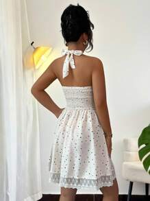 Rafferiza Damen V-Ausschnitt Lässig Elegant Neckholder Kleid, Frühling/Sommer Neuerscheinung - Aprikosenfarben - Übersicht 2