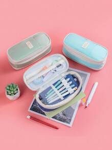 1Pc 10*25cm Large Capacity Canvas Zipper Pencil Bag Pencil Case, Student Study Supplies Office Supplies, Expandable Pencil Case Storage Bag, Multi-Functional Creative Student Gift Cosmetic Bag Travel Bag Back To School, Six Colors Optional,Back To School,School Supplies - Multicolor - View 4