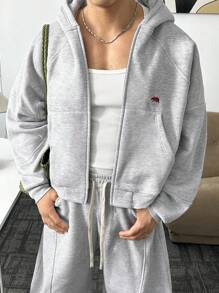 EASEVO Plus Size Men's Gray Long Sleeve Hooded Sweatshirt Sweatshirt - Light Grey - View 2