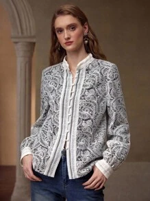 MOTF PREMIUM BLUSA DE BOTONES DE ENCAJE GUIPURE - Albaricoque - Ver 4