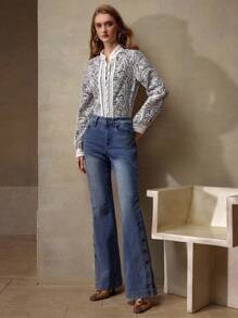 MOTF PREMIUM BLUSA DE BOTONES DE ENCAJE GUIPURE - Albaricoque - Ver 6