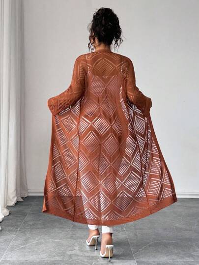 Elenzga كارديجان كاجوال طويل فضفاض مفتوح بتصميم أنيق مقاسات كبيرة