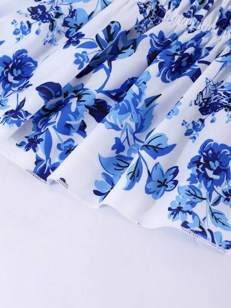 Sparklyn Conjunto de top de tirantes con estampado floral y pantalones de pierna ancha para niñas preadolescentes, conjunto informal de verano para vacaciones - Azul - Añade 3