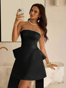 Vowa Elegant Luxury Oversized Bow Collar Beaded Strapless, Suitable For Wedding, Events, Bachelorette Party, Holiday, Ball
