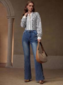 MOTF PREMIUM BLUSA DE BOTONES DE ENCAJE GUIPURE - Albaricoque - Ver 5