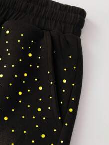 ROMWE MEN Street Life Men's Fashion Sparkling Rhinestone Print Shorts - Black - View 4