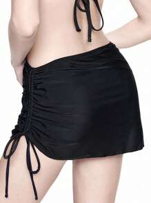 ROMWE Goth Women's Vacation Rhinestone Star Side Drawstring Mini Cover-Up Skirt, Halloween