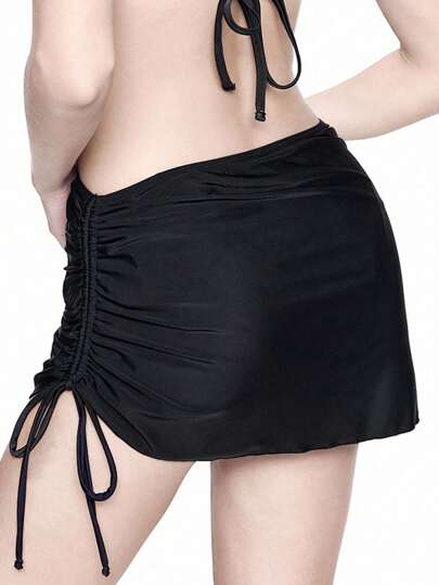 Goth Women's Vacation Rhinestone Star Side Drawstring Cover Up Skirt Set