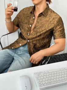 ESTAVOR Áo sơ mi nam tay ngắn dệt thời trang đường phố, phù hợp cho mùa hè - Màu vàng - Xem 5