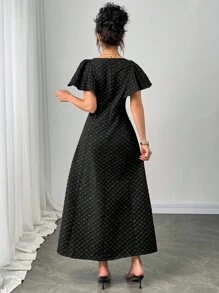Modelyn Women's Elegant Floral Jacquard Dress,Women Stylish Casual Fall Autumn Outfits, Cute Vintage Modest Women Outfits, Back To School School Outfits, Back To School Dresses, Women Teacher Outfits - Black - View 4