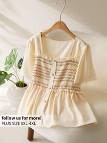 CosyJoli 大码女式休闲彩色宽松度假衬衫，夏季 - 黃色 - 查看 1