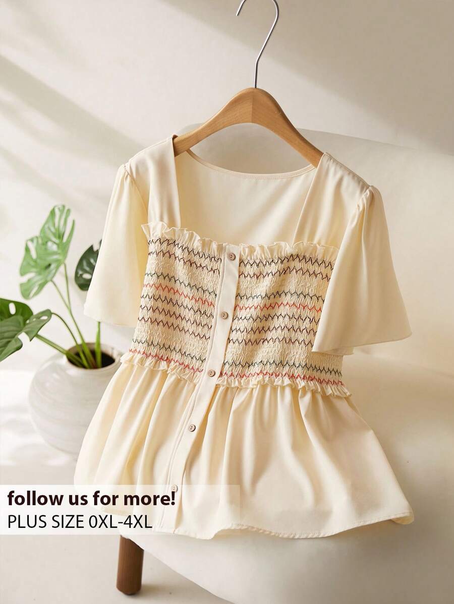 CosyJoli 大码女式休闲彩色宽松度假衬衫，夏季 - 黃色 - 查看 1