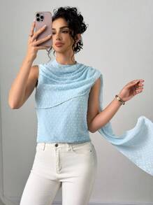 Firerie Women's Elegant Romantic Fashion Commute Sexy Chiffon Shirt With Blue Textured Pattern, Suitable For Party, Beach, Back To School, Romantic Date, Wedding Season, Birthday, Easter, Spring/Summer Wear - Blue - View 1