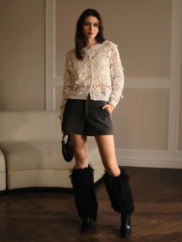 GUIPURE LACE BUTTON UP CARDIGAN