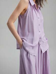 Ontre Bộ trang phục phong cách nghỉ dưỡng 2 món dành cho nữ, vải len và tencel, trang phục công sở thường ngày, phù hợp cho bãi biển, ngày lễ, lễ hội âm nhạc, phong cách Boho - Màu tím - Xem 7