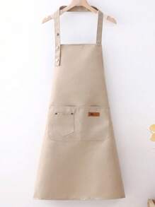1 件装厨房防水防油围裙，带口袋围裙，涤纶防污厨房围裙，适用于家庭、餐厅、工艺、花园、烧烤、学校、咖啡馆的烹饪围裙，男女通用围裙（卡其色）圣诞节节日礼物 - 卡其色 - 查看 3