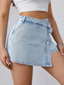 SHEIN ICON Jupe salopette en jean taille haute rétro grande taille avec boucle