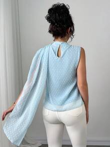 Firerie Women's Elegant Romantic Fashion Commute Sexy Chiffon Shirt With Blue Textured Pattern, Suitable For Party, Beach, Back To School, Romantic Date, Wedding Season, Birthday, Easter, Spring/Summer Wear - Blue - View 3