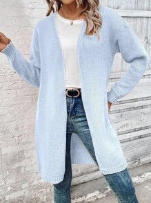 EMERY ROSE 女士纯色落肩长袖长款休闲开衫 - 薄荷藍 - 查看 6