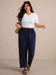 Elaquor Plus Size Casual Contrast Stitch Pocket Cropped Pants