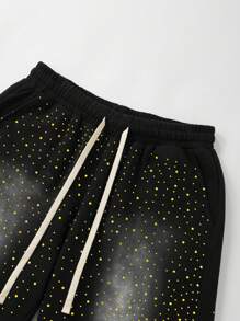 ROMWE MEN Street Life Men's Fashion Sparkling Rhinestone Print Shorts - Black - View 3