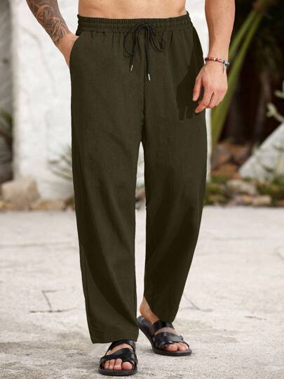 ResortEase Casual Loose Drawstring Plain Color Pants For Plus Size Men , Fall