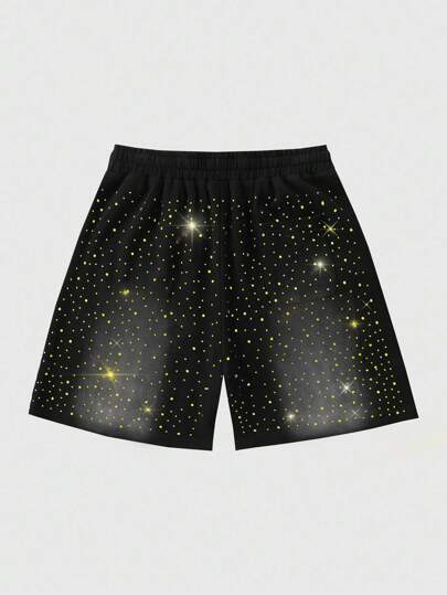 Street Life Men's Fashion Sparkling Rhinestone Print Shorts