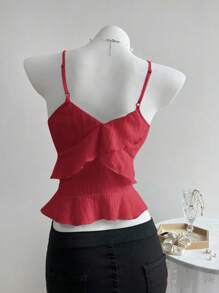 Elamini Camiseta sin mangas casual de mujer con volantes de unicolor para el verano