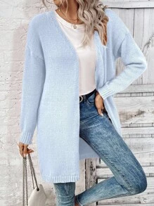 EMERY ROSE 女士纯色落肩长袖长款休闲开衫 - 薄荷藍 - 查看 3