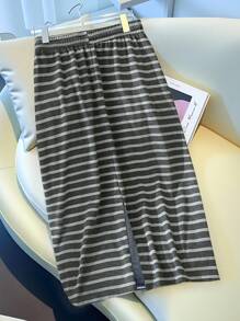 INAWLY Plus Size Women Casual Everyday Knit Drawstring Waist Skirt - Multicolor - View 2