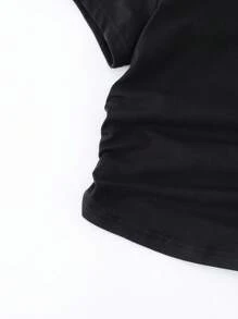 Sparklyn 2pcs/Set Teen Girls Elegant Casual All-Match Solid Color Long Sleeve Fitted T-Shirt Combo, Versatile & Easy To Match In Multiple Colors - Black and White - View 8