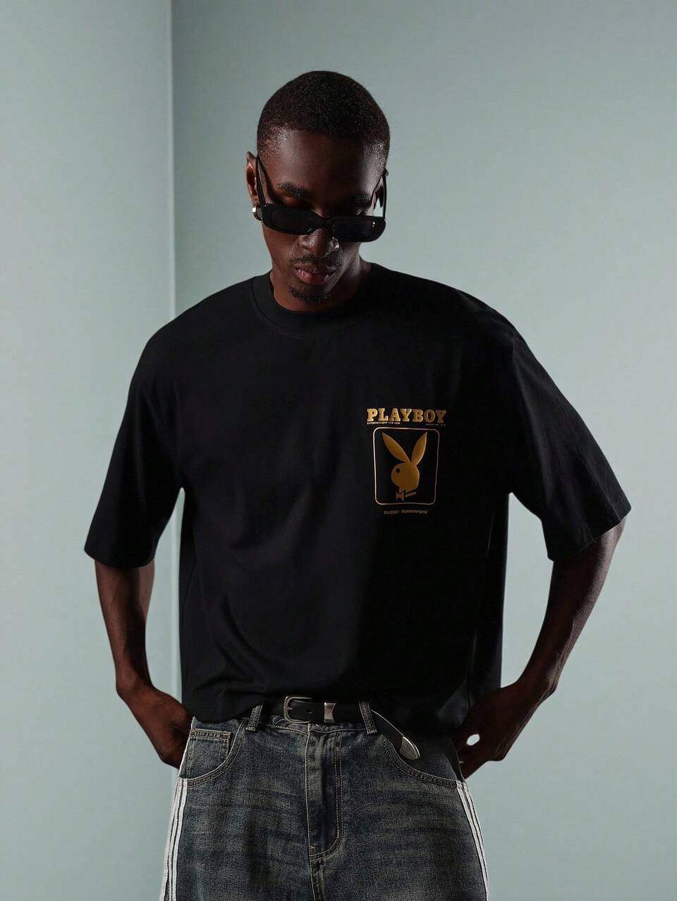 PLAYBOY X SUMWON Cotton Oversized Street Fashion Short Sleeve Graphic Print Basic Tee Entertainment Magazine Icon Logo Retro Style Statement Design