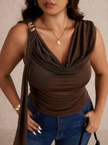 Elaquor 大码女式纯色荷叶边垂领时尚衬衫