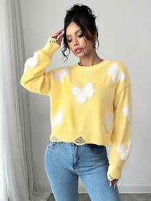 Chiquease Women Chic Cropped Hem Sweater, Fashion Round Neck Design Fall Winter Cloth For Women