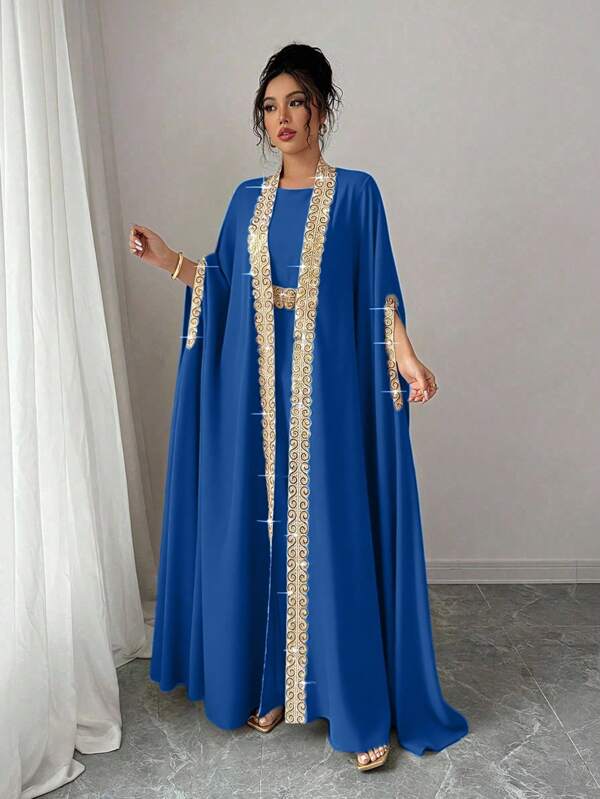 Chiquease 2pcs/Set Women Elegant Ribbon Decor Long Robe & Dress Clothes For University