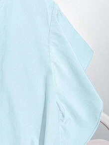 Franclia Blusa de unicolor con volantes elegante para ir a la universidad - Celeste - Ver 4