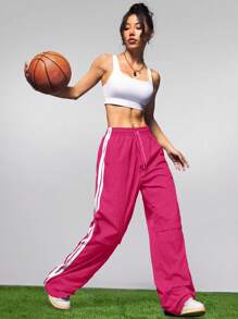 Cheerettes 女士休闲日常条纹抽绳腰运动裤 - 粉色 - 查看 3