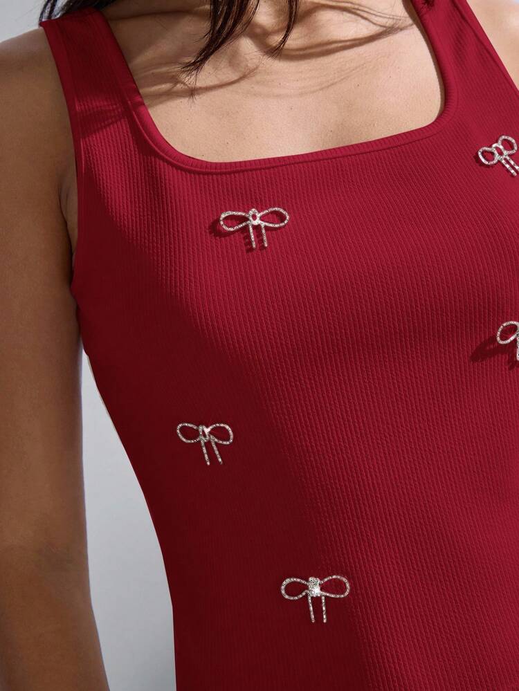 SHEIN Maija Women's Square Neck Fitted Red Top, Urban Business Casual Chic, Suitable For Music Festivals, Halloween, Christmas, Parties, Vacation, Bohemian Isabelita Resort Wear, Open Shoulder Top