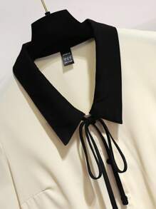 Franclia Women's Elegant College Style Color Contrast Bow Pleated Mini Dress Summer Dress Clothes For University