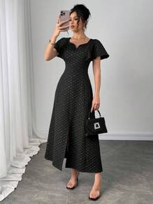 Modelyn Women's Elegant Floral Jacquard Dress,Women Stylish Casual Fall Autumn Outfits, Cute Vintage Modest Women Outfits, Back To School School Outfits, Back To School Dresses, Women Teacher Outfits - Black - View 5