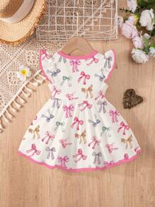 SHEIN 可爱芭蕾风蝴蝶结印花甜美卡通蝴蝶长袖连衣裙，适合秋冬季女宝宝