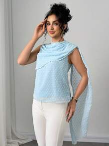 Firerie Women's Elegant Romantic Fashion Commute Sexy Chiffon Shirt With Blue Textured Pattern, Suitable For Party, Beach, Back To School, Romantic Date, Wedding Season, Birthday, Easter, Spring/Summer Wear - Blue - View 5