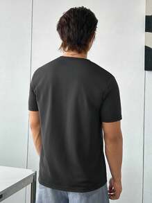 ESTAVOR Men's Street Fashion V-Neck Knit Short Sleeve T-Shirt, Suitable For Summer - Black - View 5